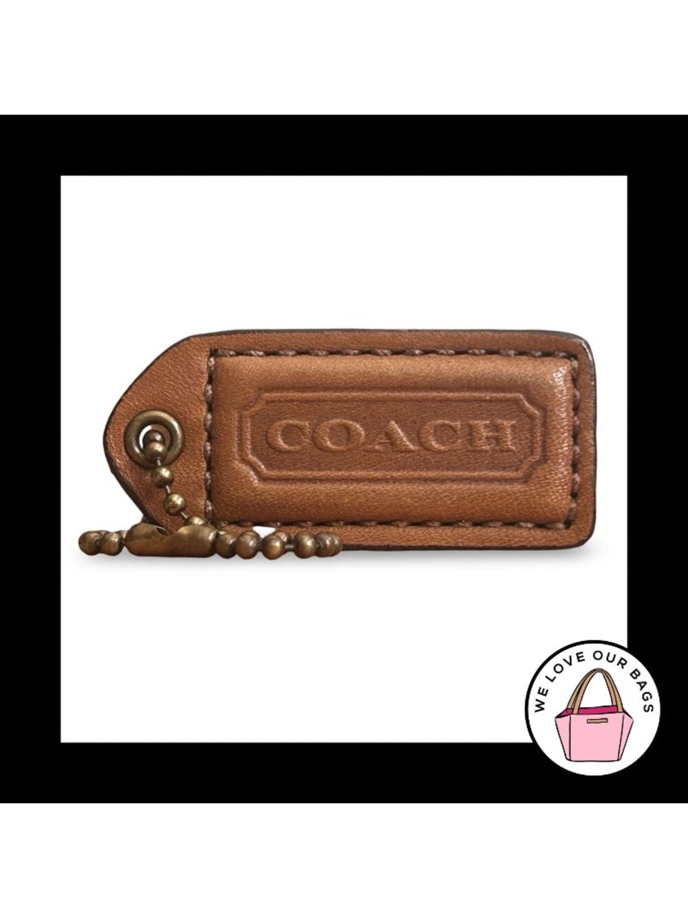 COACH 65TH ANNIVERSARY HangTag 2" Brown Leather Bag Charm Keychain Antique Brass